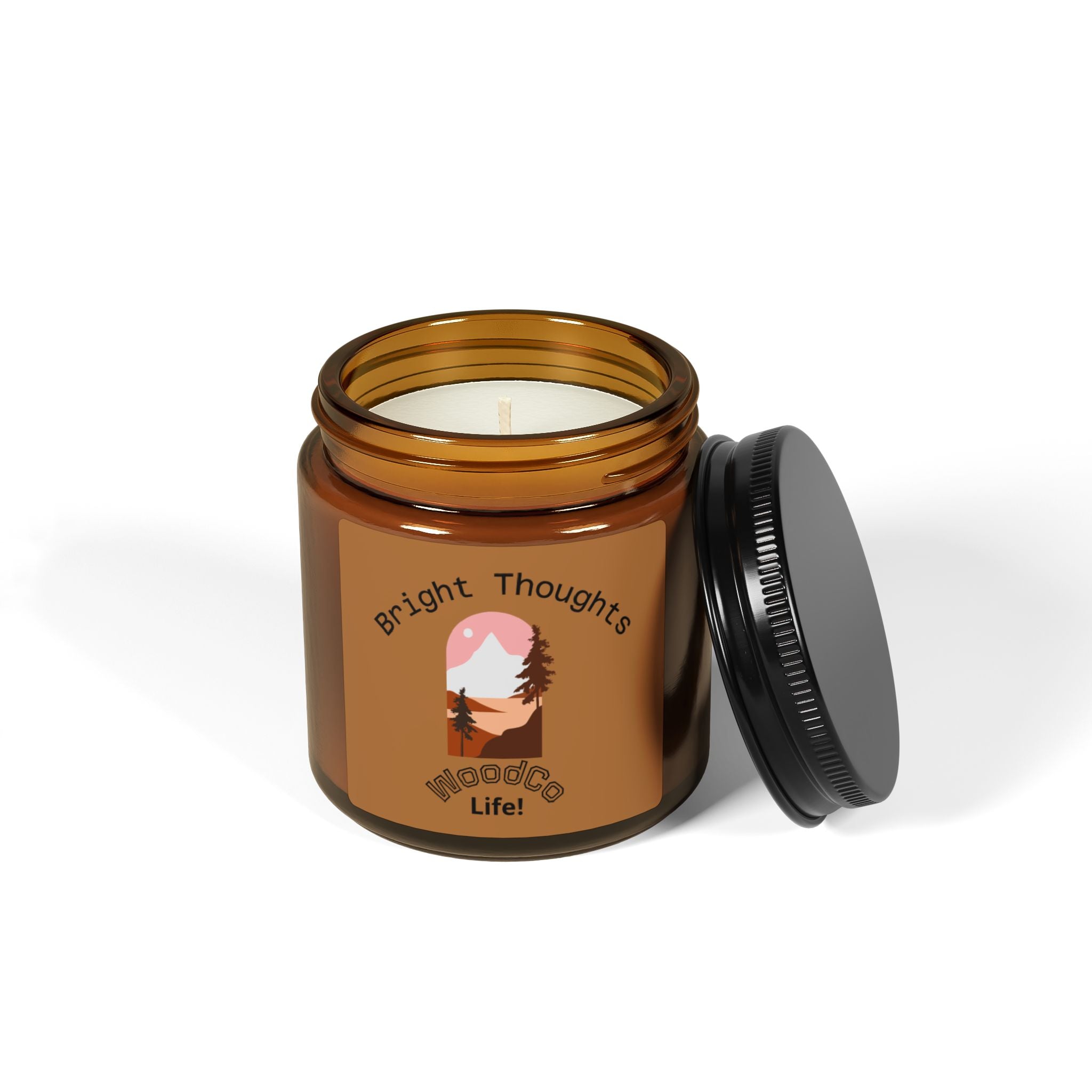 Woodland Sunset Soy Candle — "Bright Thoughts" Amber Jar